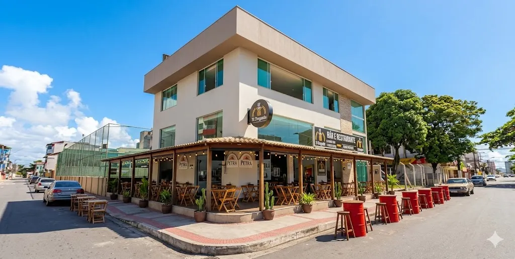 Prédio comercial com restaurante no térreo